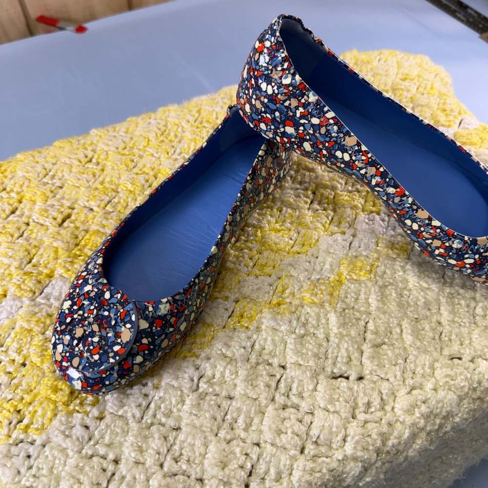 Tory Burch Minnie Travel Ballet Flats Blue Multi Confetti Mosaic Patent Leather - Picture 2 of 16